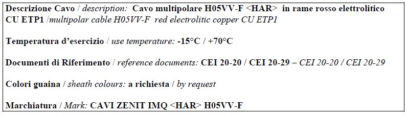 Cavo multipolare H05VV-F<HAR>n rame rosso elettrolitico  
