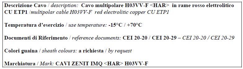 Cavo multipolare H03VV-F<HAR>in rame rosso elettrolitico  
